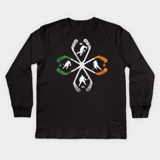 Hockey Stick Shamrock  Saint Patrick'S Day Kids Long Sleeve T-Shirt